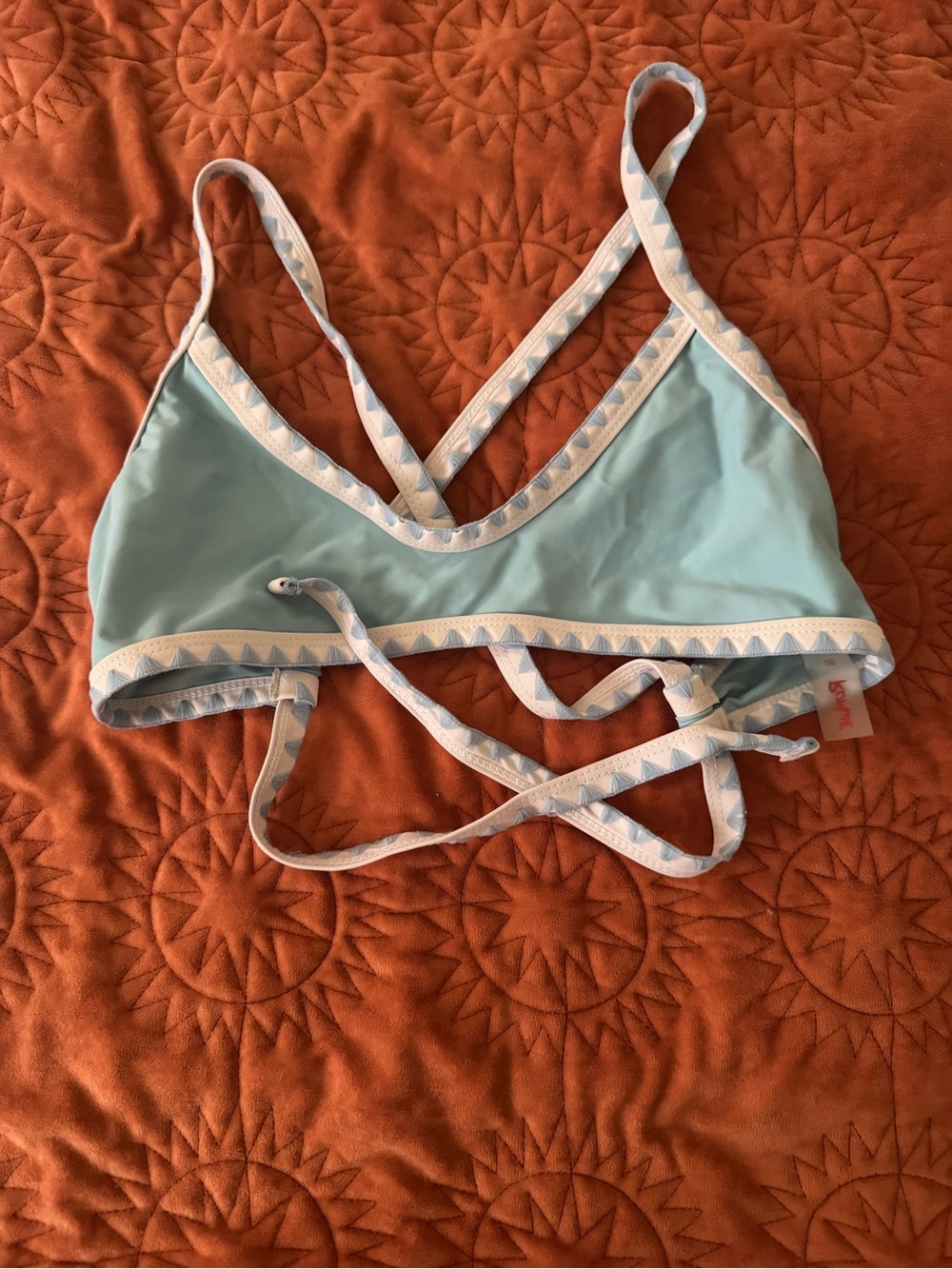 Romwe Light Blue Triangle Bikini Top with Patterned Trim